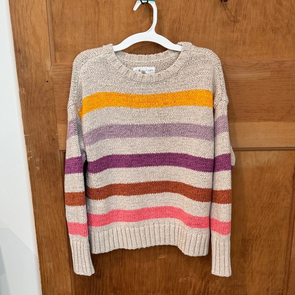 LOFT Colorful Striped Crew Neck Sweater